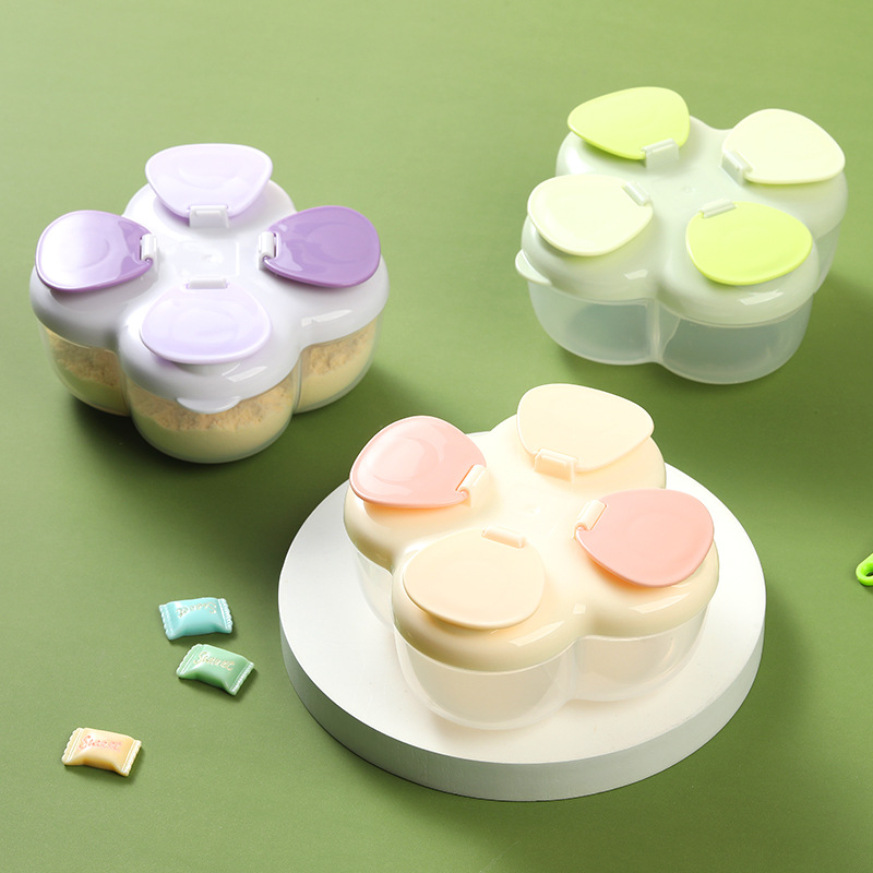 Baby Food Delivery - Tragbarer Clover 4-Fach Milchpulverbehälter, Einhand-Deckel Luftdicht