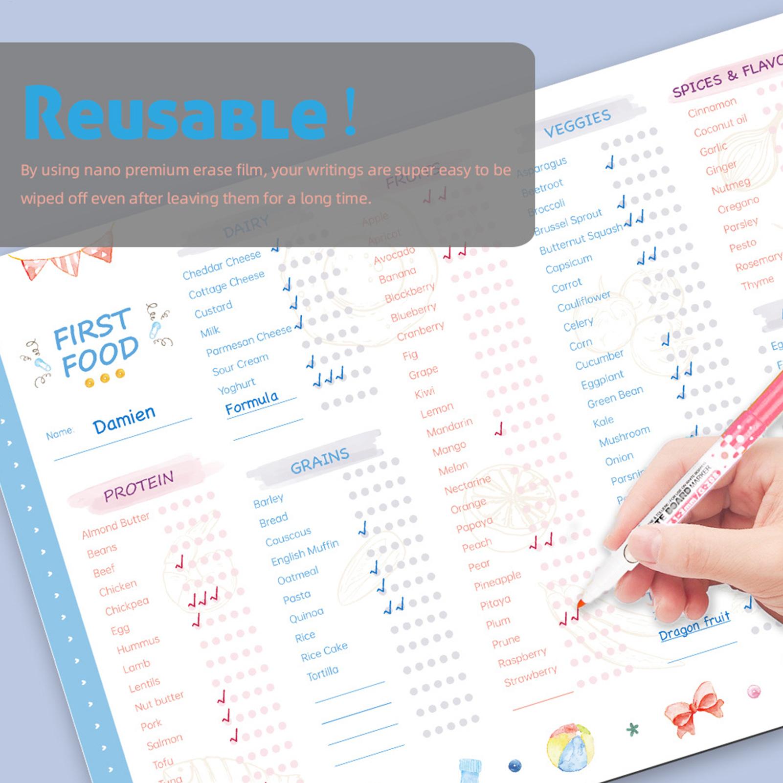 Baby Food List - Baby-Erstfutter-Checkliste Magnetischer Wiederholbarer Baby-Fütterungs-Tracker Essentielles Abstillungs-Hilfsmittel