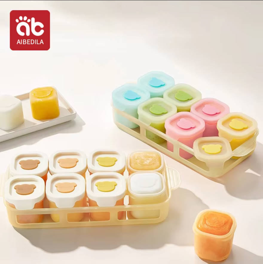 Baby Food Freezer Tray - AIBEDILA Baby Silikon-Gefrierbehälter mit unabhängigen Fächern,
