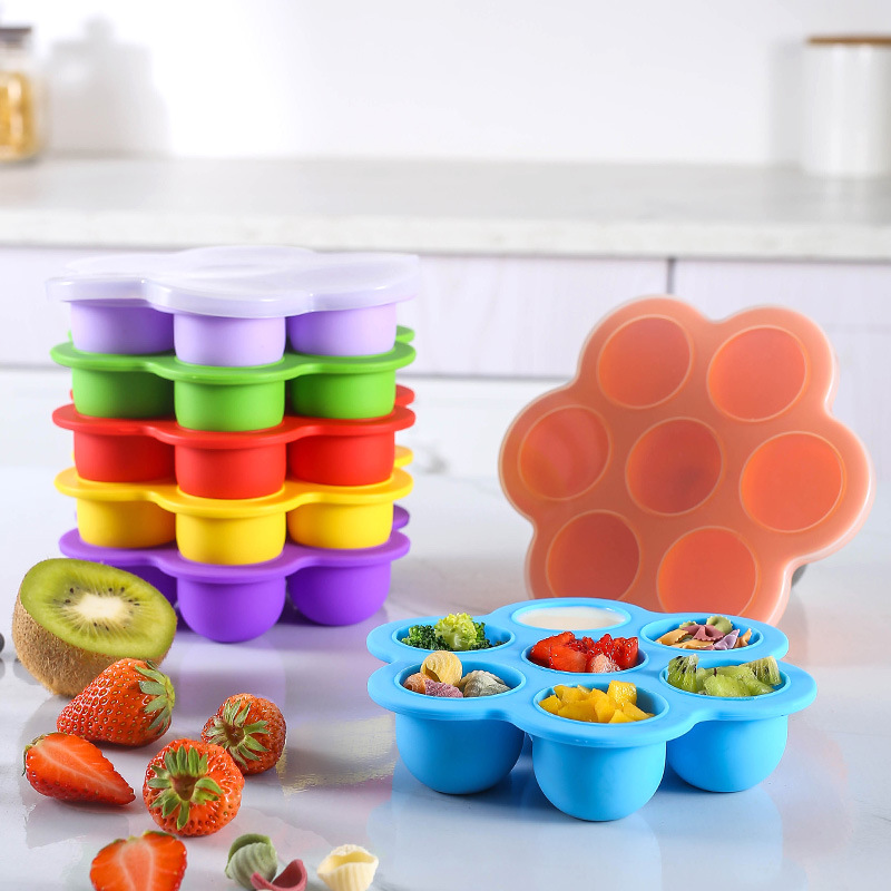Baby Food Freezer Tray - 7-Loch Wiederverwendbare Silikon-Babynahrung-Gefrierform, Frischhaltedose, Eierform, BPA-frei,
