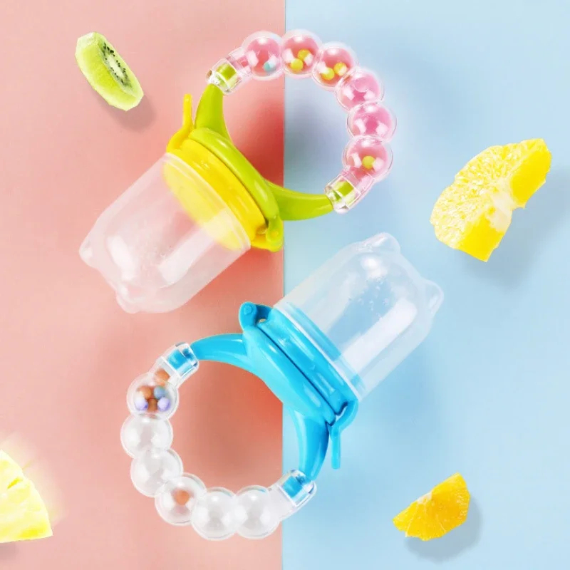 Baby Food Vegetables - Baby-Nahrungsergänzungslöffel mit Klingel, Saftextraktor, Schnuller, Silikon-Beißring