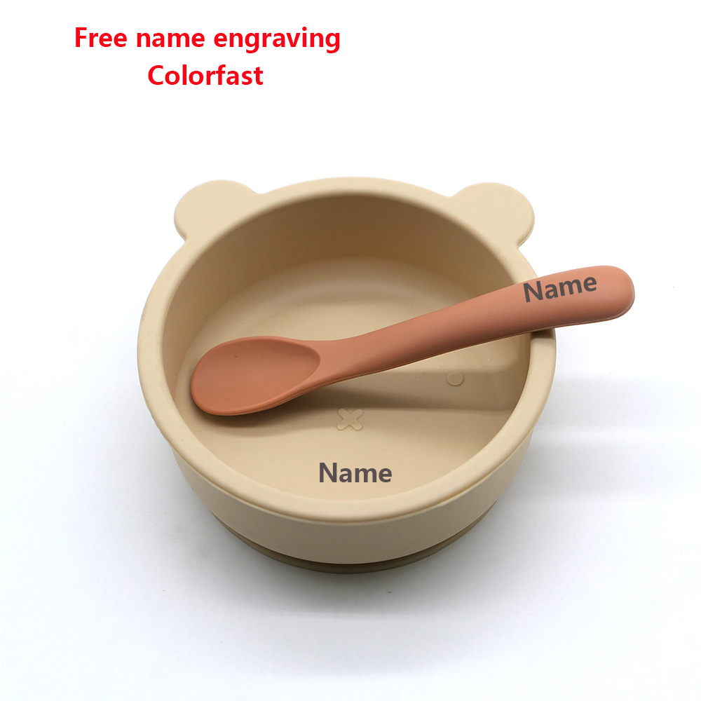 Silicone Suction Bowl - Kindergeschirr-Set, Schüssel, Löffel, personalisierter Namensdruck, lichtbeständiger