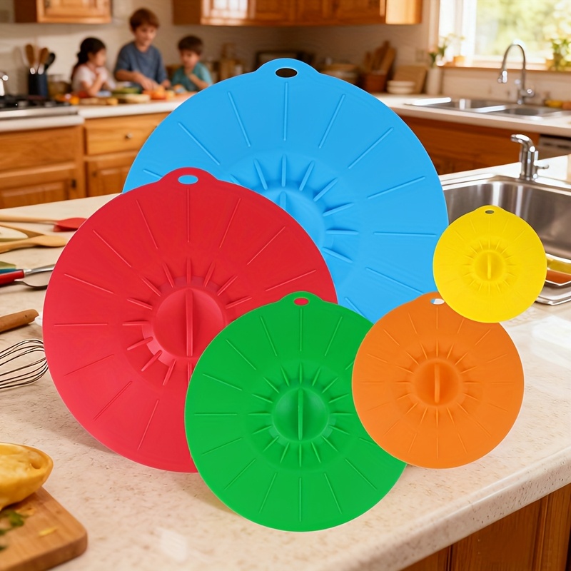 Silicone Suction Bowl - 5-teiliges Silikon-Deckel-Set, hitzebeständige, spritzwassergeschützte Mikrowellen-Deckel, Silikon-Topfdeckel,