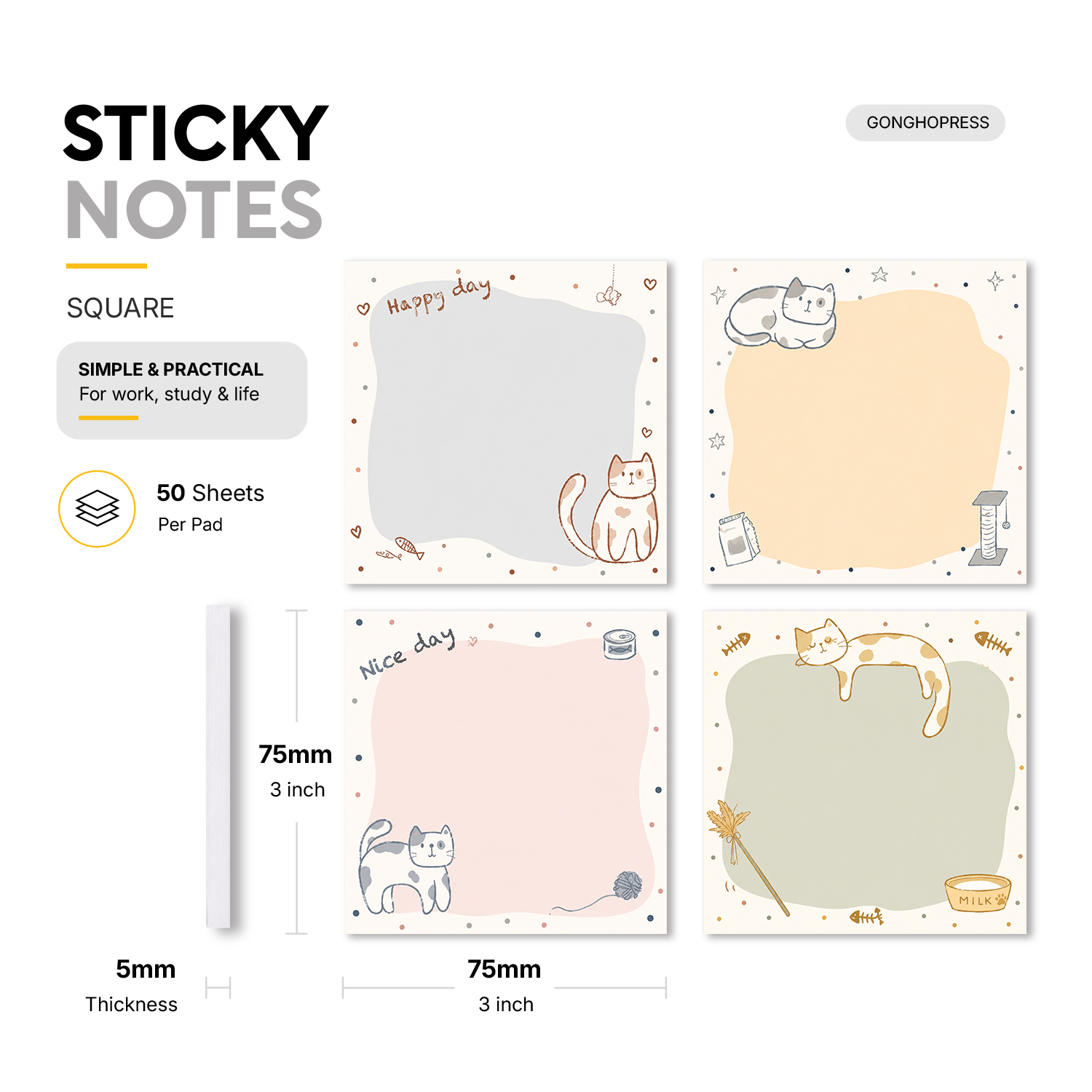 4 Stück Katzen-Haftnotizen 3x3 – Baby Food List Bewertung und Preis